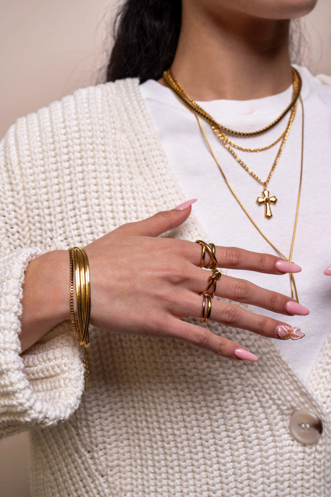 Driedubbel Plat Gouden Bracelet - Kayleigh