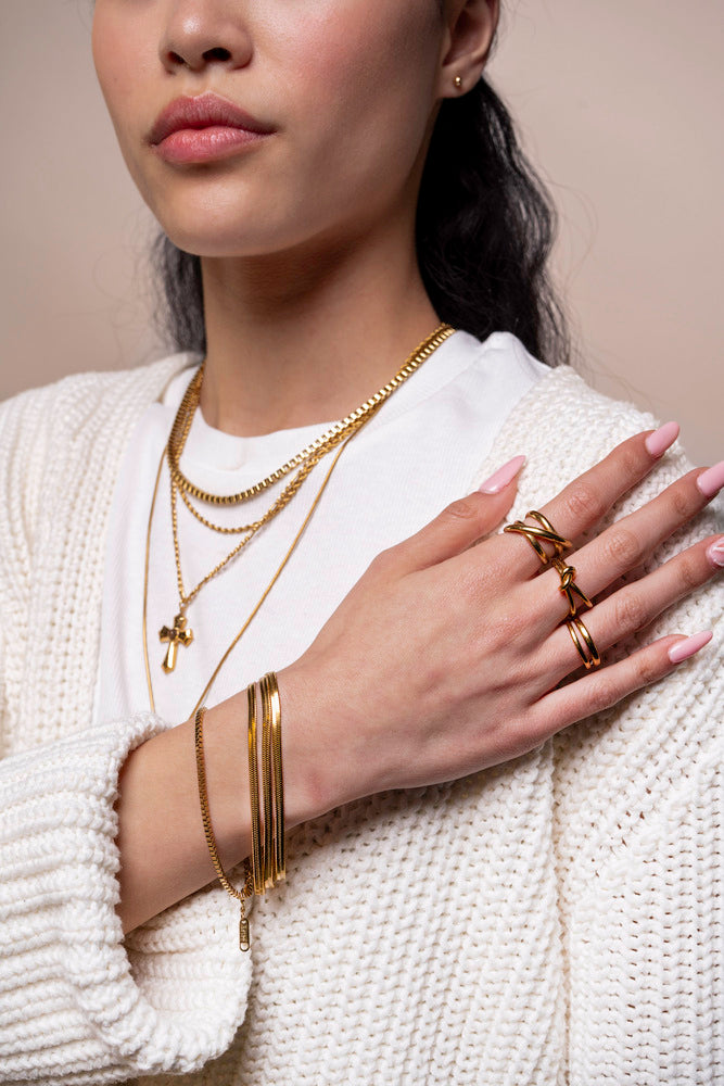 Triple Flat Gold Bracelet - Kayleigh