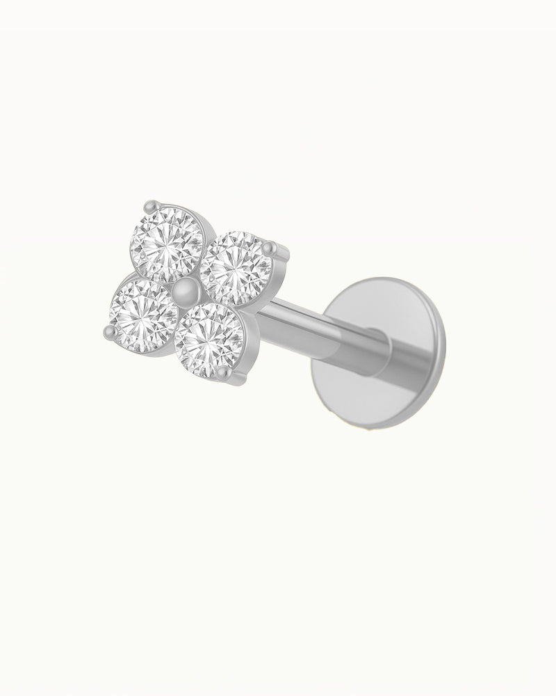Titanpiercing mit vier Steinen in Blumenform - Lena