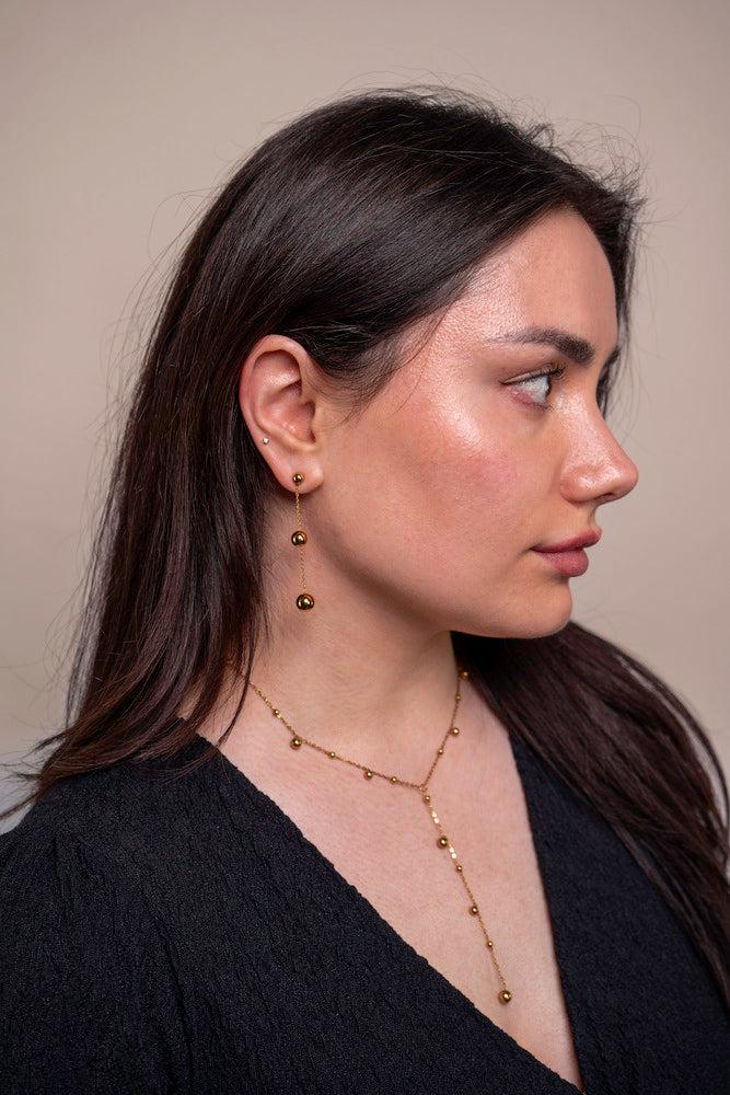Gold Y-necklace with Minimalist Beads - Nyra