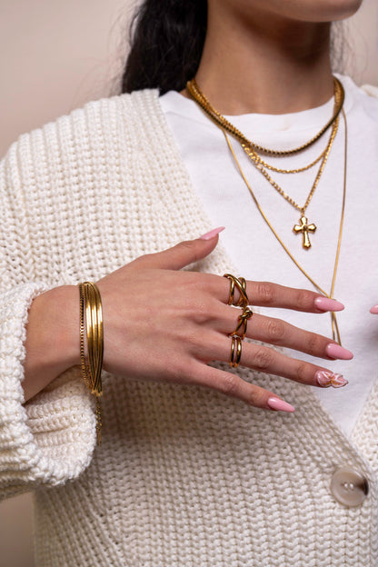 Driedubbel Plat Gouden Bracelet - Kayleigh