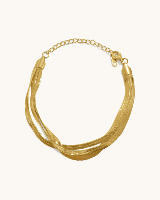 Driedubbel Plat Gouden Bracelet - Kayleigh