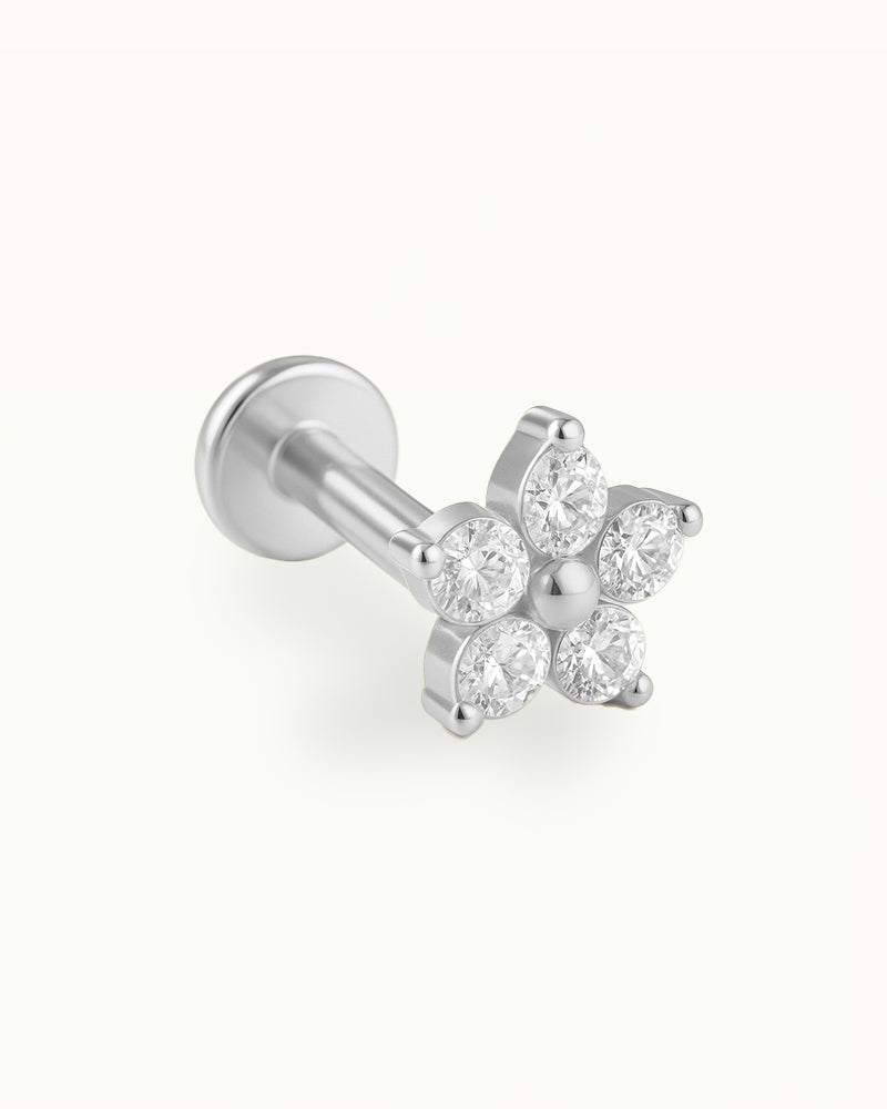 Piercing en fleur subtile en titane avec cristaux - Lua
