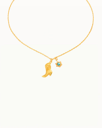 Gold Chain with Cowboy Boot &amp; Sun Charm - Dynthe