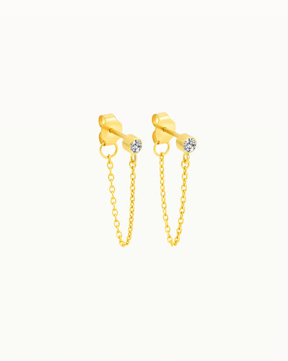 Oorbellen met ketting en steentje - Robyn