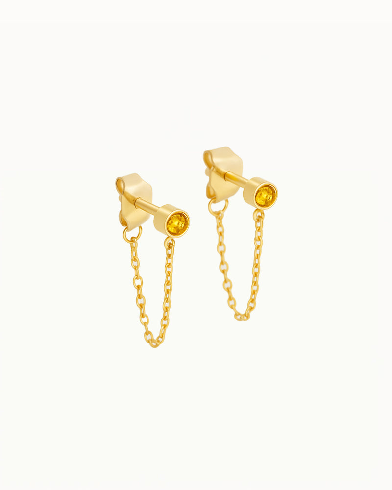 Oorbellen met ketting en steentje - Robyn