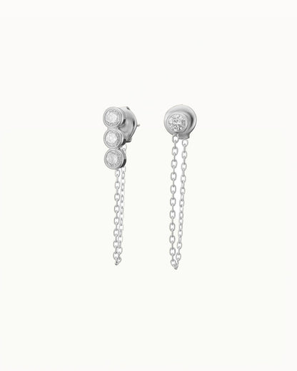 Boucles d'oreilles asymétriques avec cristaux et chaîne - Roxy