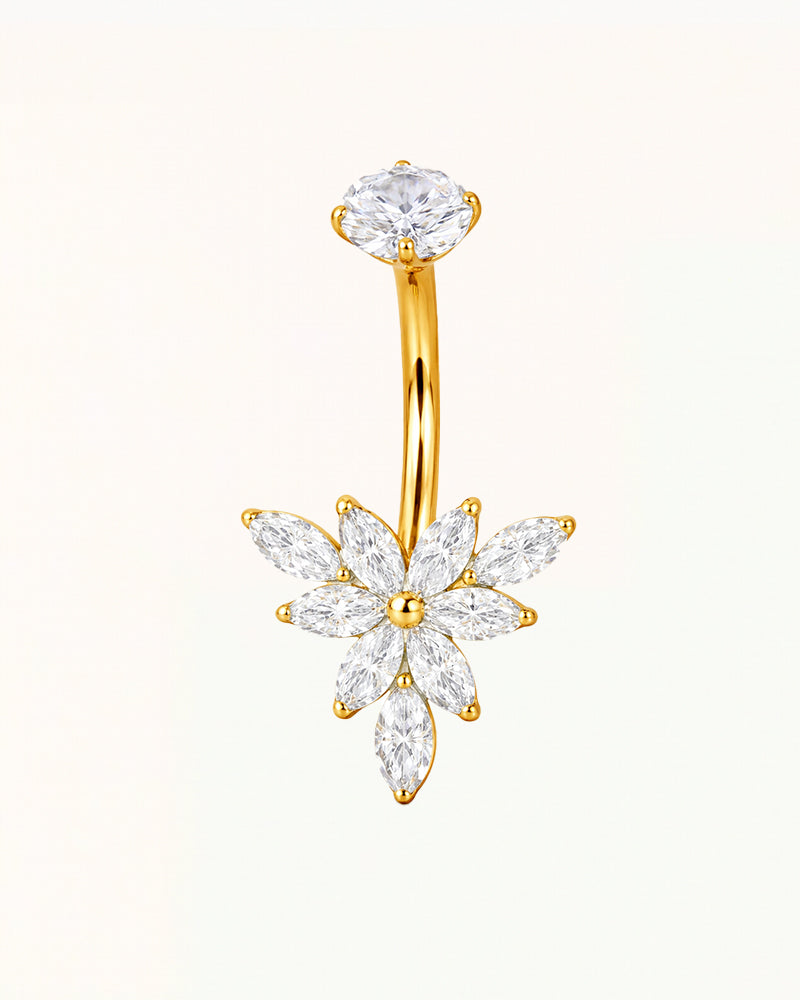 Bauchnabelpiercing mit blütenförmigen Marquise-Kristallen - Misha