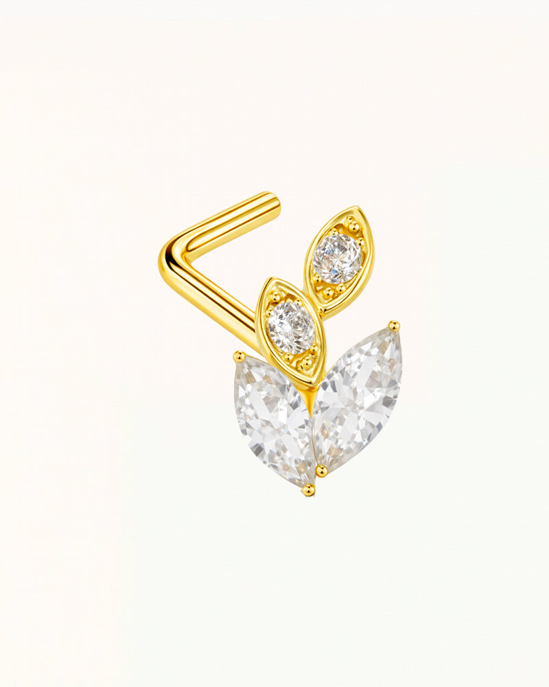 Nasenpiercing in L-Form mit Blattform und Kristallen - Rae