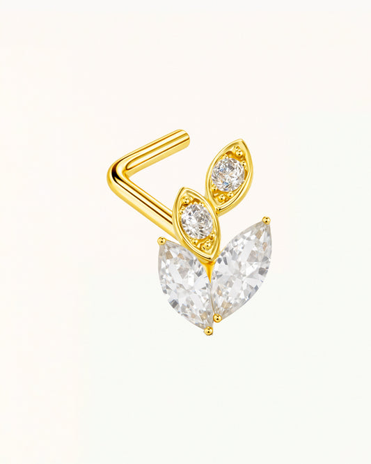 Nasenpiercing in L-Form mit Blattform und Kristallen - Rae