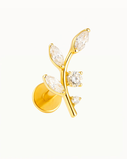 Piercing en titane avec feuilles en cristaux - Demi