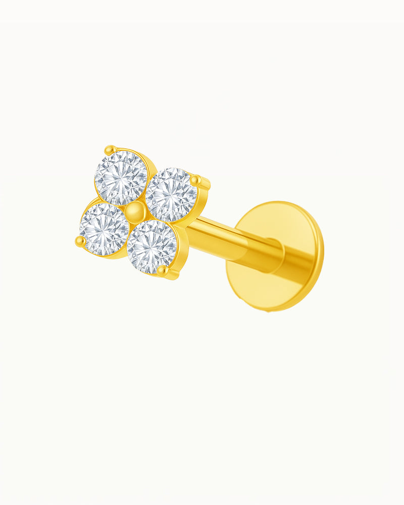 Titanpiercing mit vier Steinen in Blumenform - Lena